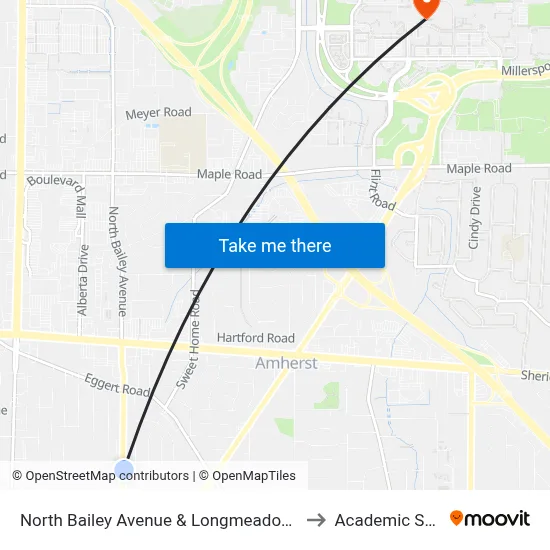 North Bailey Avenue & Longmeadow Road to Academic Spine map