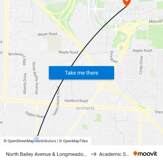 North Bailey Avenue & Longmeadow Road to Academic Spine map