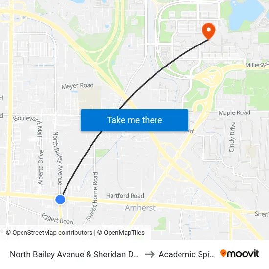 North Bailey Avenue & Sheridan Drive to Academic Spine map
