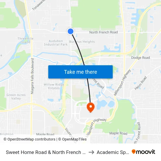 Sweet Home Road & North French Road to Academic Spine map