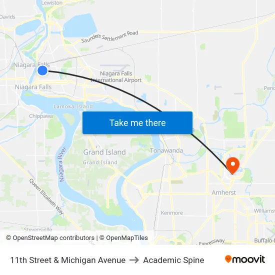 11th Street & Michigan Avenue to Academic Spine map