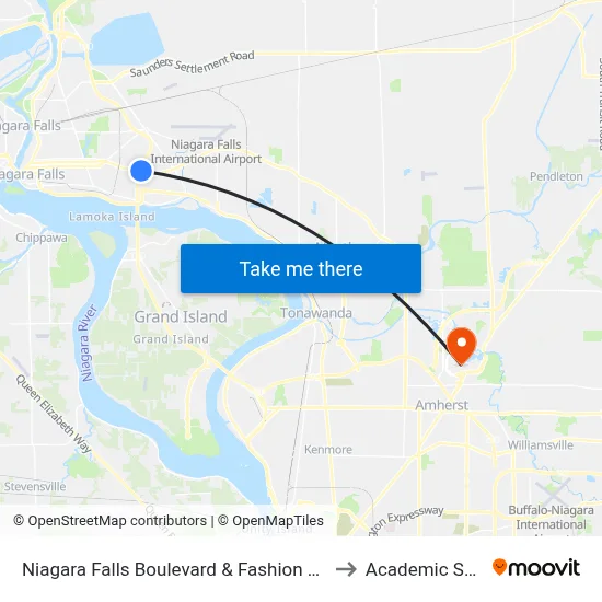 Niagara Falls Boulevard & Fashion Outlets to Academic Spine map
