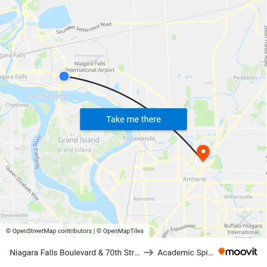 Niagara Falls Boulevard & 70th Street to Academic Spine map