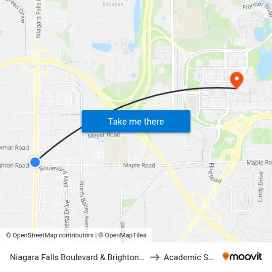 Niagara Falls Boulevard & Brighton Road to Academic Spine map