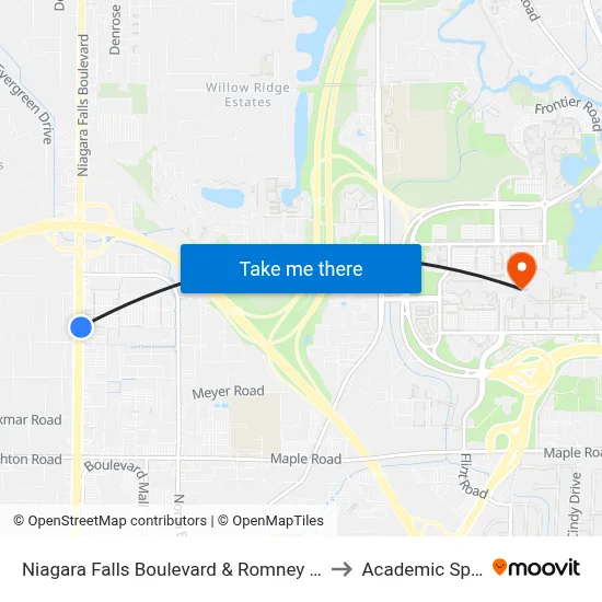 Niagara Falls Boulevard & Romney Road to Academic Spine map
