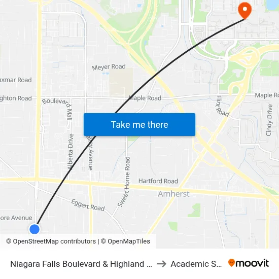 Niagara Falls Boulevard & Highland Avenue to Academic Spine map