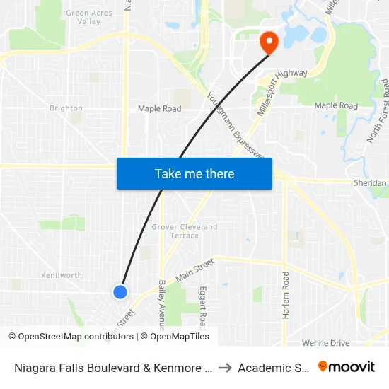 Niagara Falls Boulevard & Kenmore Avenue to Academic Spine map