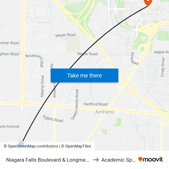 Niagara Falls Boulevard & Longmeadow to Academic Spine map