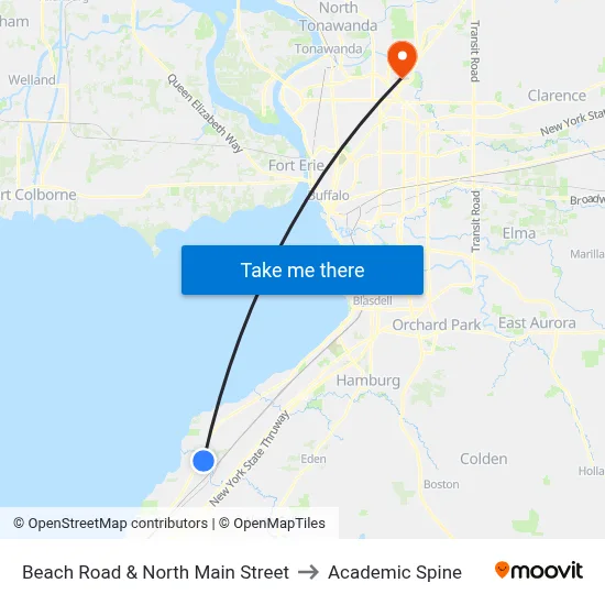 Beach Road & North Main Street to Academic Spine map