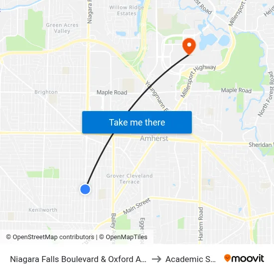 Niagara Falls Boulevard & Oxford Avenue to Academic Spine map