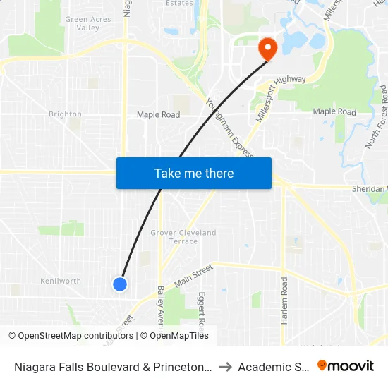 Niagara Falls Boulevard & Princeton Avenue to Academic Spine map