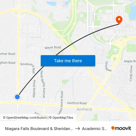Niagara Falls Boulevard & Sheridan Drive to Academic Spine map