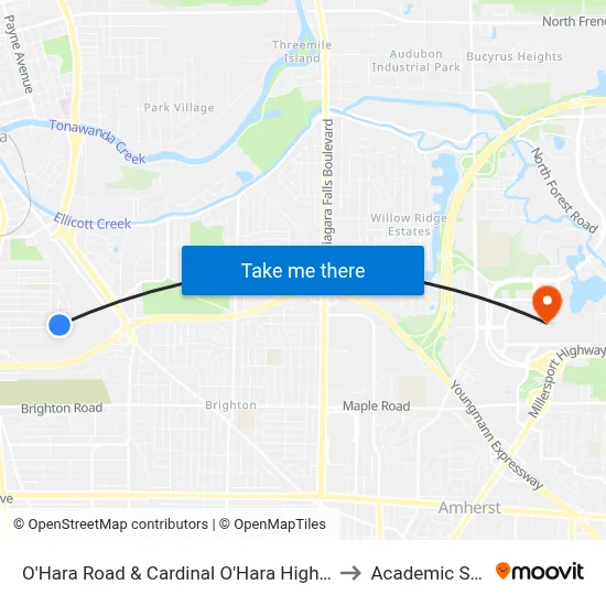 O'Hara Road & Cardinal O'Hara High School to Academic Spine map