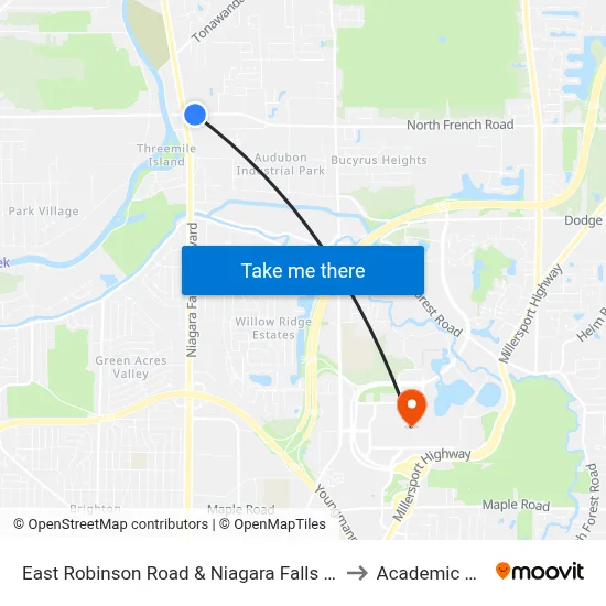 East Robinson Road & Niagara Falls Boulevard to Academic Spine map