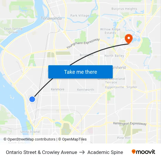 Ontario Street & Crowley Avenue to Academic Spine map