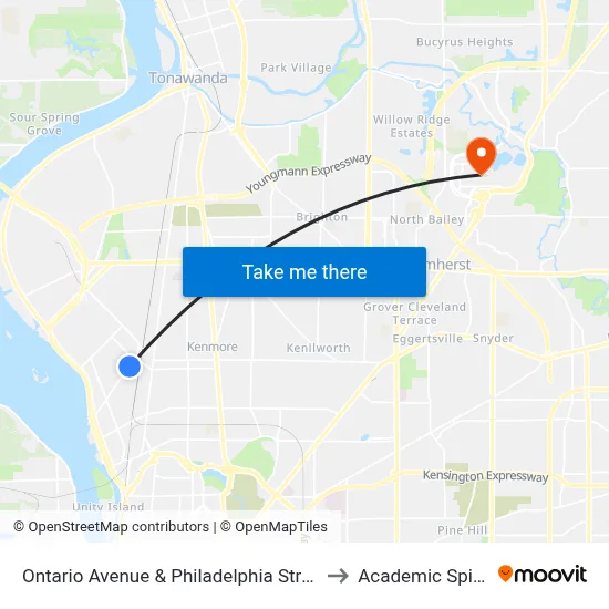 Ontario Avenue & Philadelphia Street to Academic Spine map