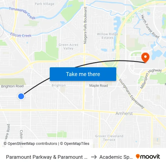 Paramount Parkway & Paramount Loop to Academic Spine map