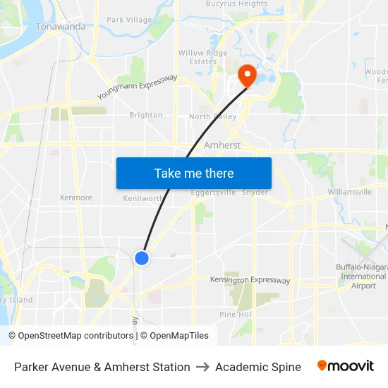 Parker Avenue & Amherst Station to Academic Spine map