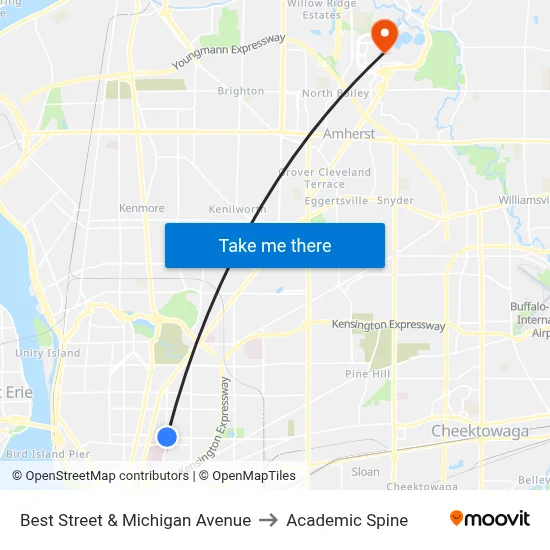 Best Street & Michigan Avenue to Academic Spine map