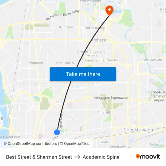 Best Street & Sherman Street to Academic Spine map