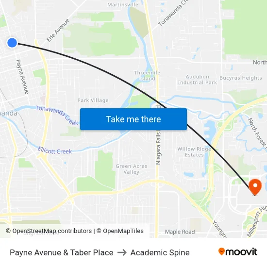 Payne Avenue & Taber Place to Academic Spine map
