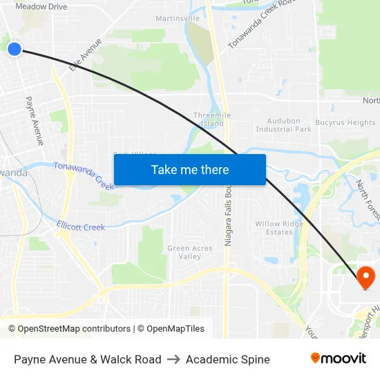 Payne Avenue & Walck Road to Academic Spine map