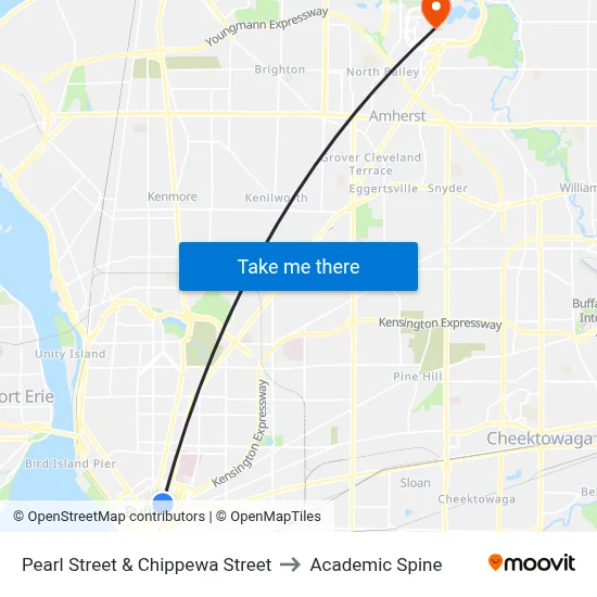 Pearl Street & Chippewa Street to Academic Spine map
