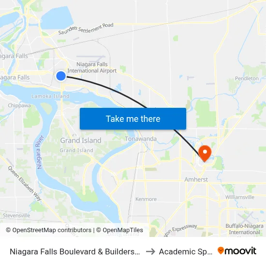 Niagara Falls Boulevard & Builders Way to Academic Spine map
