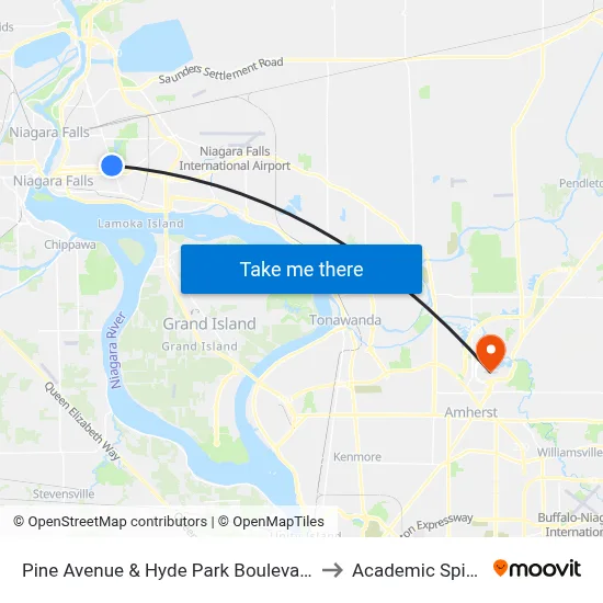 Pine Avenue & Hyde Park Boulevard to Academic Spine map