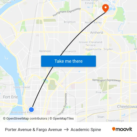 Porter Avenue & Fargo Avenue to Academic Spine map