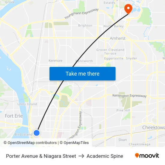Porter Avenue & Niagara Street to Academic Spine map