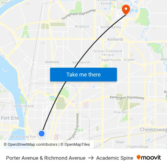 Porter Avenue & Richmond Avenue to Academic Spine map