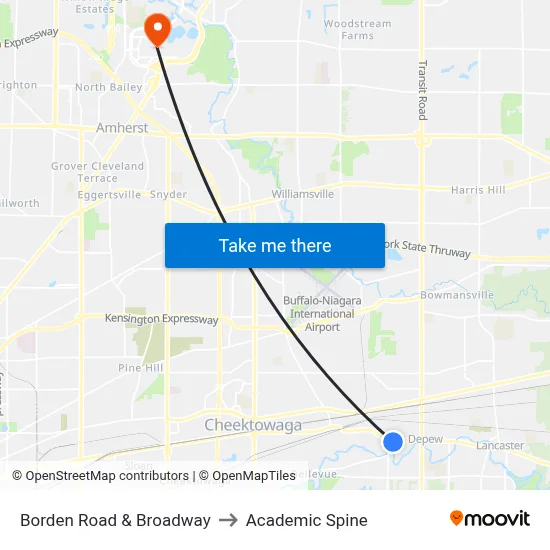 Borden Road & Broadway to Academic Spine map