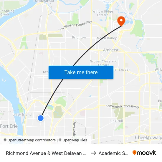 Richmond Avenue & West Delavan Avenue to Academic Spine map