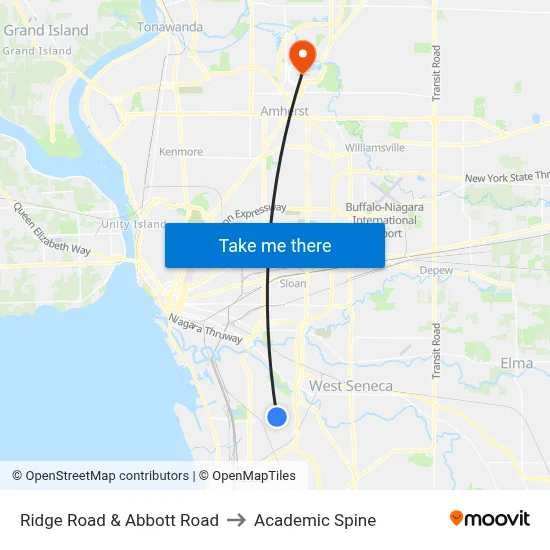 Ridge Road & Abbott Road to Academic Spine map