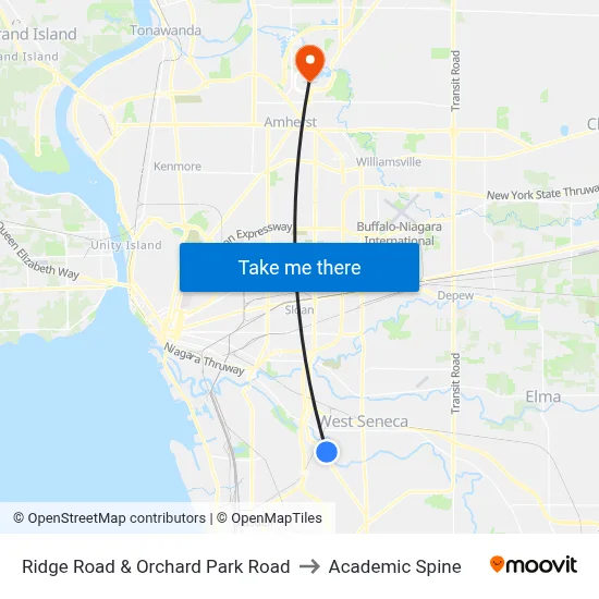 Ridge Road & Orchard Park Road to Academic Spine map