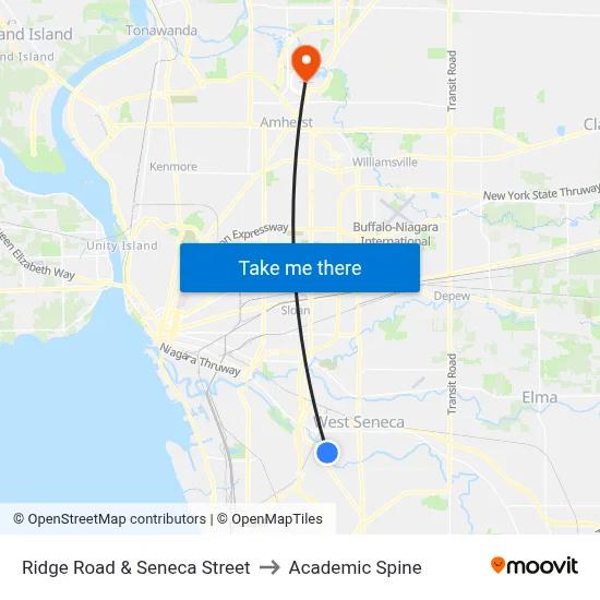 Ridge Road & Seneca Street to Academic Spine map