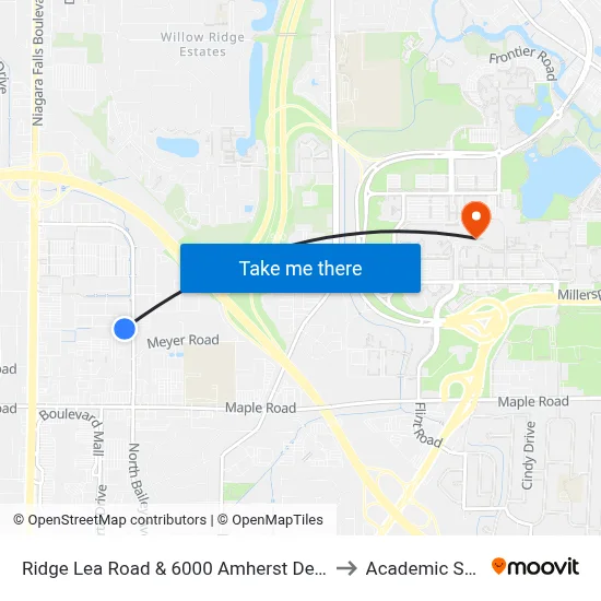 Ridge Lea Road & 6000 Amherst Dev. Park to Academic Spine map
