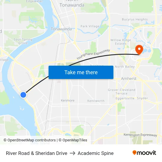 River Road & Sheridan Drive to Academic Spine map