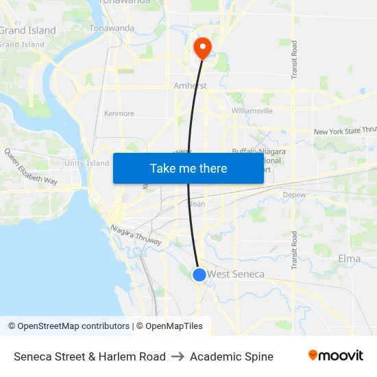 Seneca Street & Harlem Road to Academic Spine map