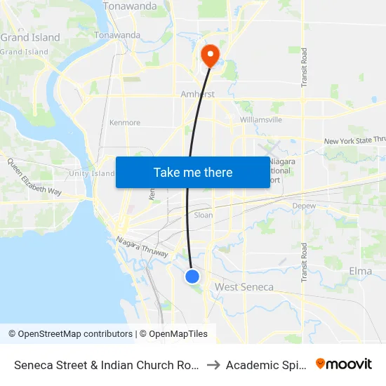 Seneca Street & Indian Church Road to Academic Spine map