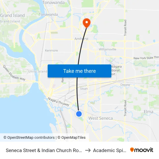 Seneca Street & Indian Church Road to Academic Spine map