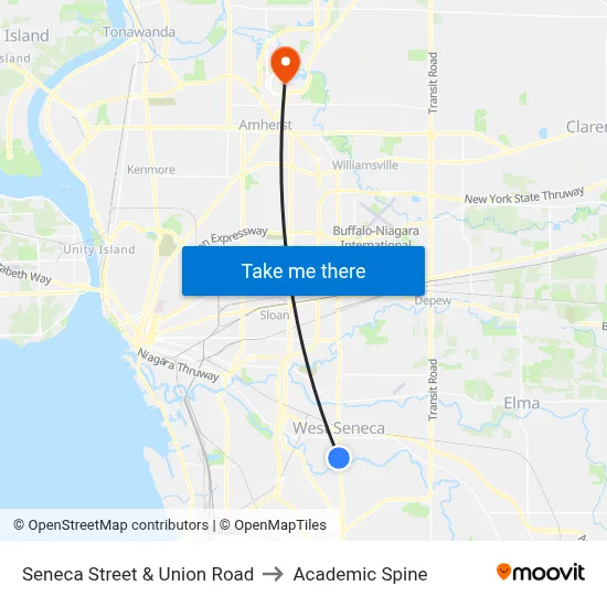 Seneca Street & Union Road to Academic Spine map