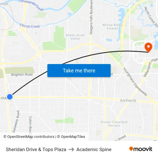 Sheridan Drive & Tops Plaza to Academic Spine map