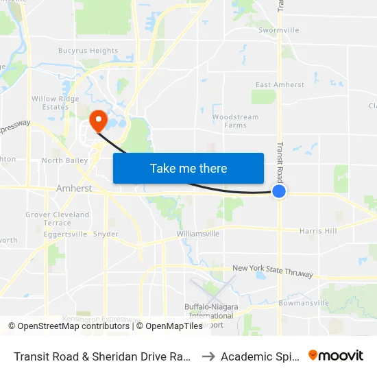 Transit Road & Sheridan Drive Ramp to Academic Spine map