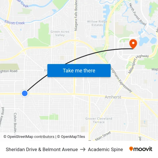Sheridan Drive & Belmont Avenue to Academic Spine map