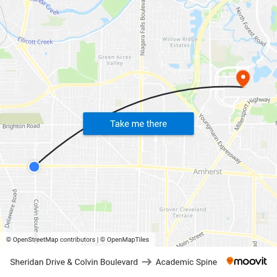 Sheridan Drive & Colvin Boulevard to Academic Spine map