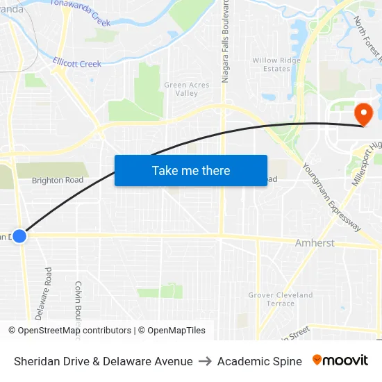Sheridan Drive & Delaware Avenue to Academic Spine map