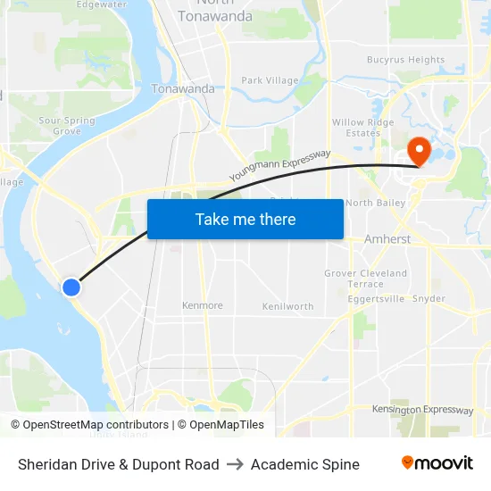 Sheridan Drive & Dupont Road to Academic Spine map