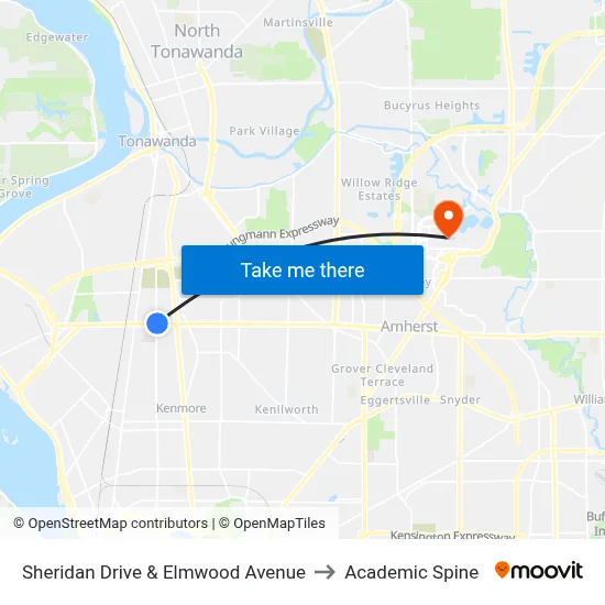 Sheridan Drive & Elmwood Avenue to Academic Spine map